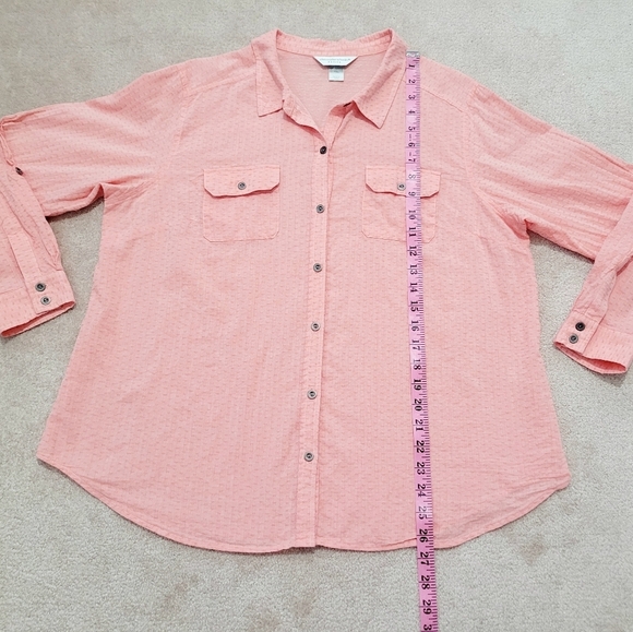 Christopher & Banks woman Petite P/XL Textured Button-Up Shirt Pink 100% Cotton - Picture 7 of 10